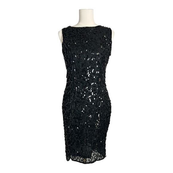 Vintage Sequined Cocktail Dress Party Holiday 80s 90s Retro Black LBD Glam M - Picture 3 of 7